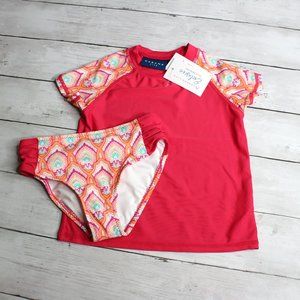 Cabana Life Girl's Rashguard Swimsuit Size 3T UPF 50+ 2 Pc